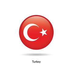 Turkey flag - round glossy button. Vector Illustration.