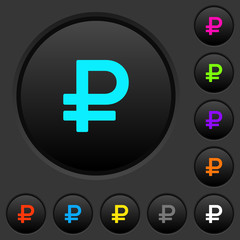 Ruble sign dark push buttons with color icons
