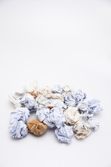 Crumpled papers on white background
