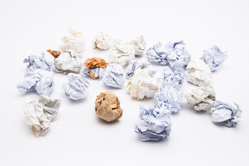 Crumpled papers on white background