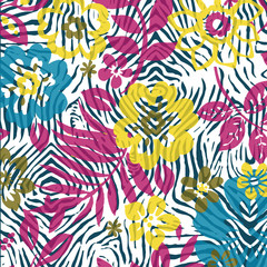 Seamless tropical flower. Blossom flowers for seamless pattern background. 