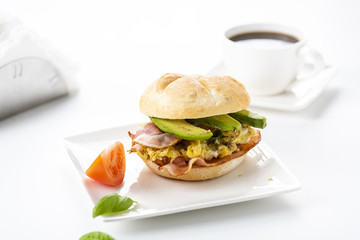 sandwich with bacon, egg and avocado