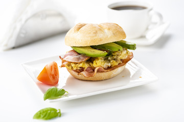 sandwich with bacon, egg and avocado