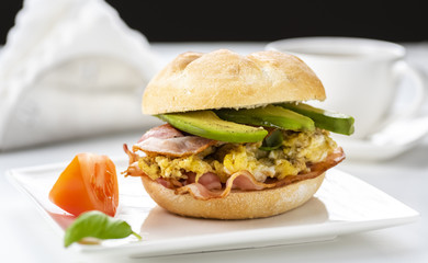 sandwich with bacon, egg and avocado