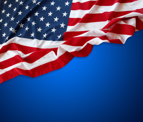 American flag on blue