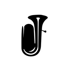 tuba silhouette on white background, in black