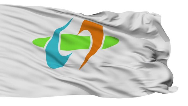 Inabe flag, Mie prefecture, realistic animation isolated on white seamless loop - 10 seconds long (alpha channel is included)