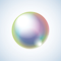 Realistic soap bubble with rainbow reflection. Isolated vector on the background. Illustration with gradient and effects.
