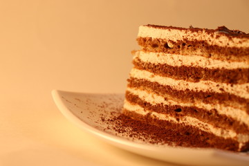 Delicious cake on plate