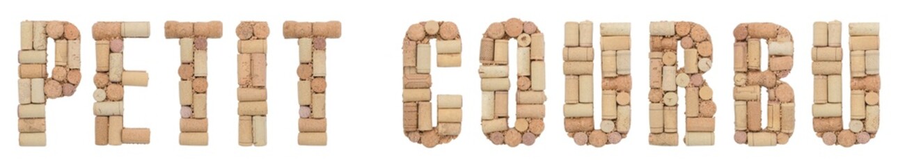 Grape variety Petit Courbu made of wine corks Isolated on white background