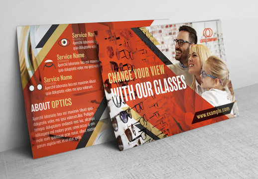 Optometry Postcard Layout with Red Accents