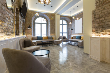 Hotel lobby lounge cafe interior