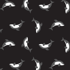 Seamless pattern with school of blue fish, 