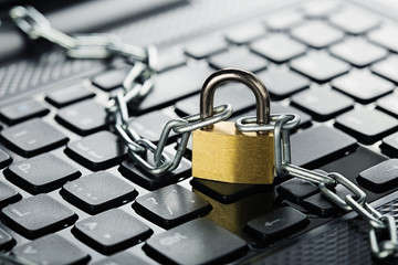 Padlock on computer keyboard. Network Security, data security and antivirus protection PC.