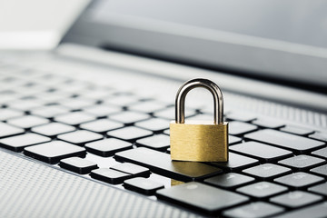 Padlock on computer keyboard. Network Security, data security and antivirus protection PC.