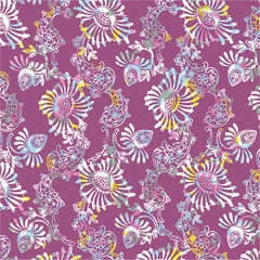Fototapeta na wymiar Beautiful seamless floral pattern with watercolor effect. Flower vector illustration
