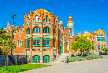 View of the former Hospital de la Santa Creu i Sant Pau in Barcelona, Spain.