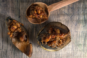 borojo fruit, considered a superfood,  on rustic wood background