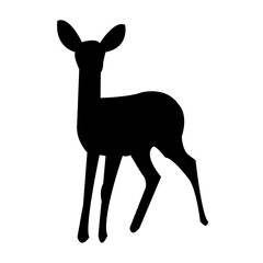 baby deer silhouette on white background, in black