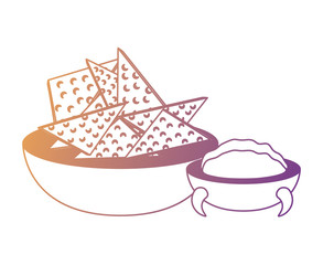 tortilla chips with guacamole dip  over white background, colorful design. vector illustration