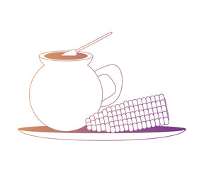 mexican drink and boiled corn icon over white background, colorful design. vector illustration
