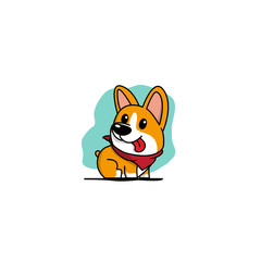Cartoon cute welsh corgi dog with red scarf icon, logo design, vector illustration