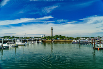 Fototapeta premium Provincetown Marina and Pilgrim Monument, Provincetown MA US