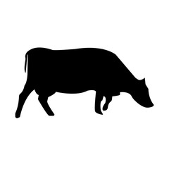 cow silhouette clip art on white background, in black