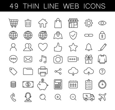 Universal thin line web icons set. Black outline, no fill, fully editable icon set.