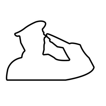 recommend clip art: saluting soldier outline on white background, wearing hat