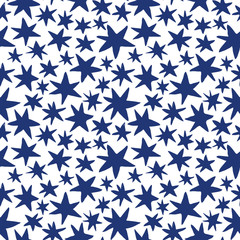 Vector seamless pattern with hand drawn blue stars on white background for textile and clothing designs