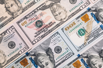 Photo of different banknotes US dollars, combined together. Isol