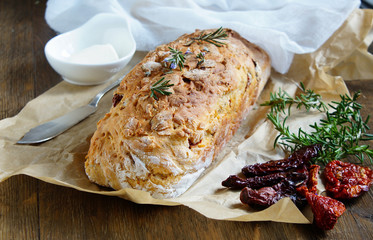 bread with dried  tomatoes, rosemary and garlic