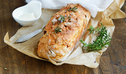 bread with dried  tomatoes, rosemary and garlic