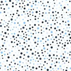 Colorful polka dots seamless pattern on white 15 background. Fetching classic colorful polka dots textile pattern. Seamless scattered confetti fall chaotic decor. Abstract vector illustration.