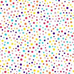 Tapeten Memphis style polka dots seamless pattern on white background. Cute modern memphis polka dots creative pattern. Bright scattered confetti fall chaotic decor. Vector illustration. © Begin Again