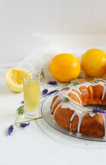 Lemon Cake with homemade limoncello and lavander