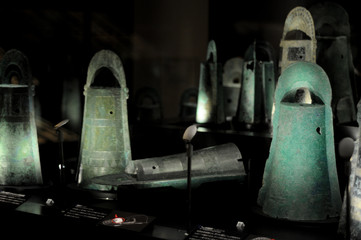 Japanese Ancient Bronze Ware Bells in Yayoi Era, about 2000 years ago. Many of bronze wares were...