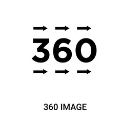 360 image icon on white background, in black, vector icon illustration