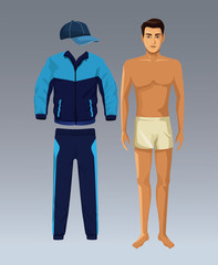 Model man with fitness wear clothes vector illustration graphic design