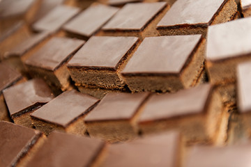 Chocolate cakes in bunch, sweet background