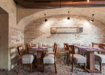 Luxury decorated restaurant interior in retro style