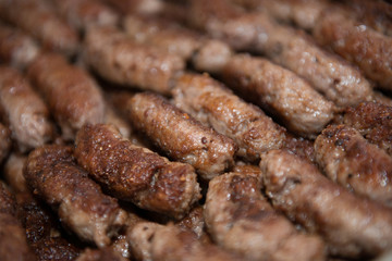 Kebab background, close up of bunch kekabs in plate