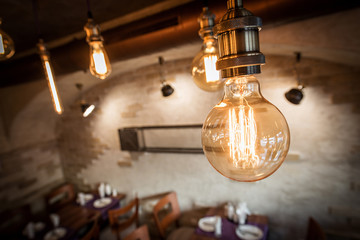 CLose up of ceiling and lightening bulbs