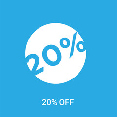 Obraz premium icon 20% off on blue background, in white, vector icon illustration