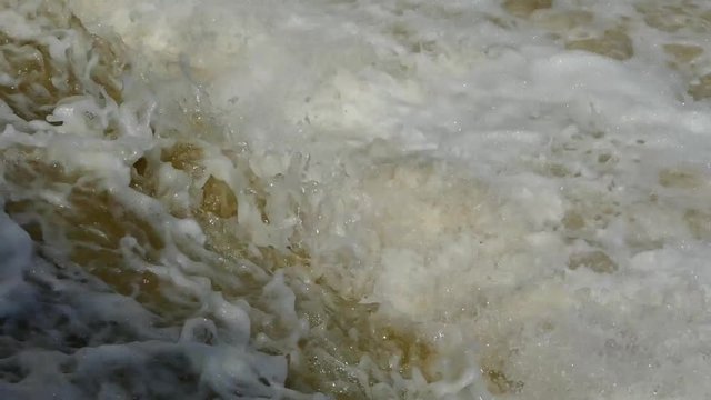 Flood of water floods. Burly and flowing muddy water. Spring flood.