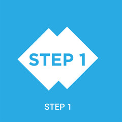step 1 icon on blue background, in white, vector icon illustration