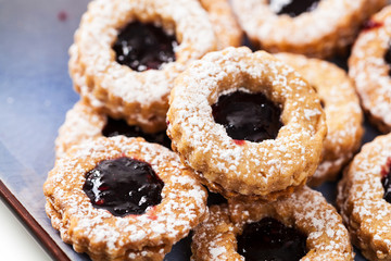 Shortbread Cookies With Jam Or Jelly Centers. Selective focus.