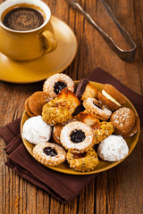 Homemade European Bakery Style Cookies Variety Flavors. Selective focus.