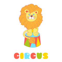 Lion sitting in a circus arena vector isolated on white